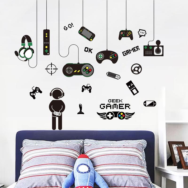Watercolor E-Sports Gamer Console Vinyl Wall Stickers For Home Decoration Kids Bedroom Boy Gaming Room Anime Puzzle Game Poster
