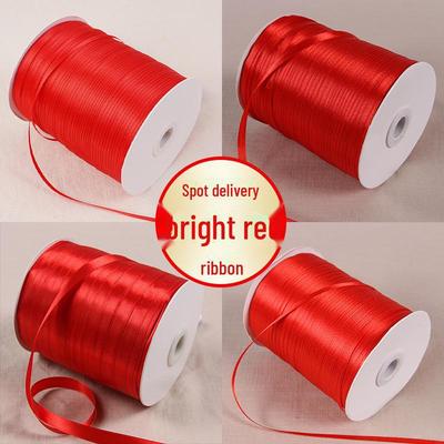 Red Satin Silk Ribbon with Butterfly Flower Design for Wedding Cake Packaging