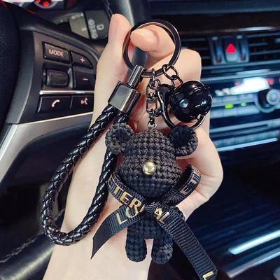 Cute Resin Fur Teddy Bear Bow Rabbit Keychain Holiday Car Keyring Girl Creative Gift Woven Fashion Doll Bag Pendant