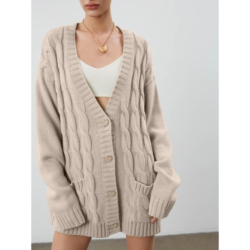 2023 Fall/Winter Trend Women New Casual Loose Knitted Loose Heart Button With Pocket Cardigan Shawls