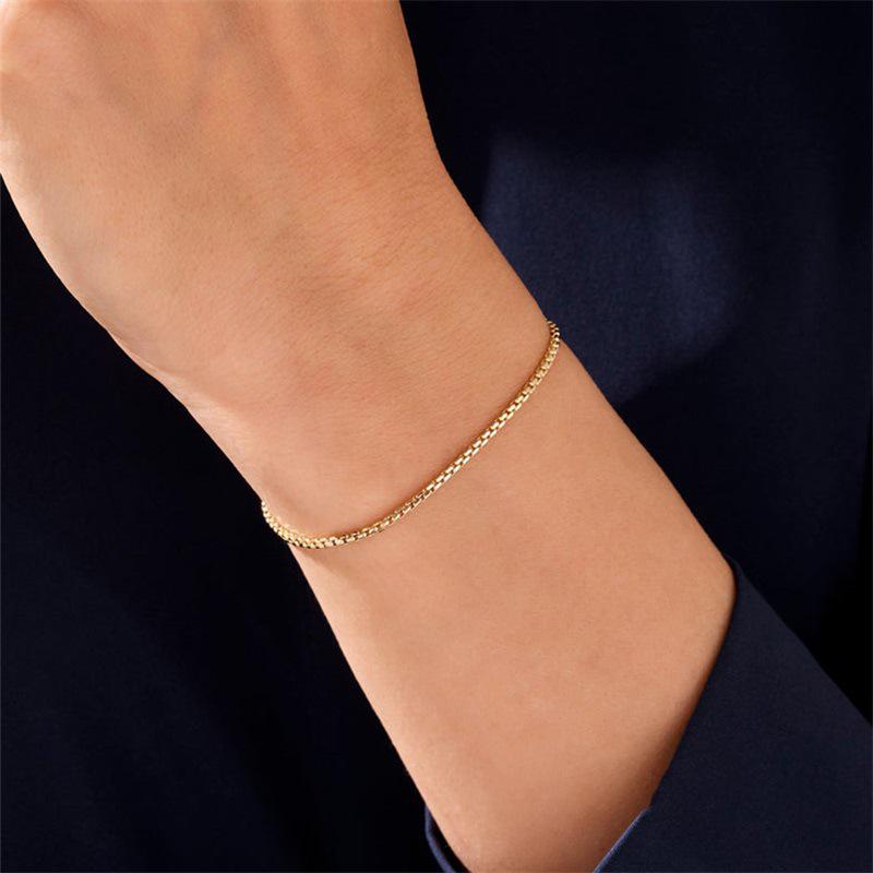 EManco Gold Titanstahl Damenarmband - Einfaches Edelstahl Boxketten Armreif, Europäischer & Amerikanischer Schmuck.