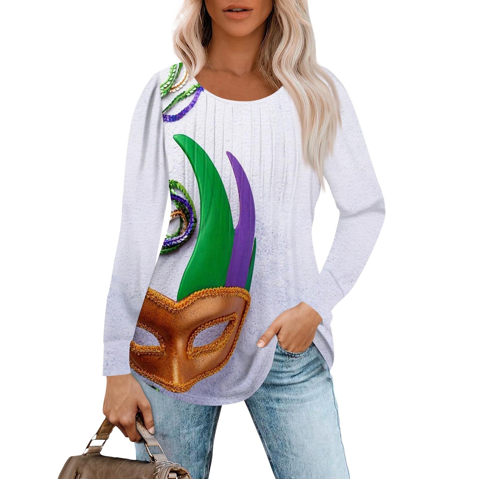 

Женская повседневная футболка с круглым вырезом и длинными рукавами, с принтом «Карнавал», плиссированная футболка XXL белый