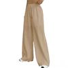European & American Women's Micro-Flare Drawstring Pants with Pockets, Casual Solid Color