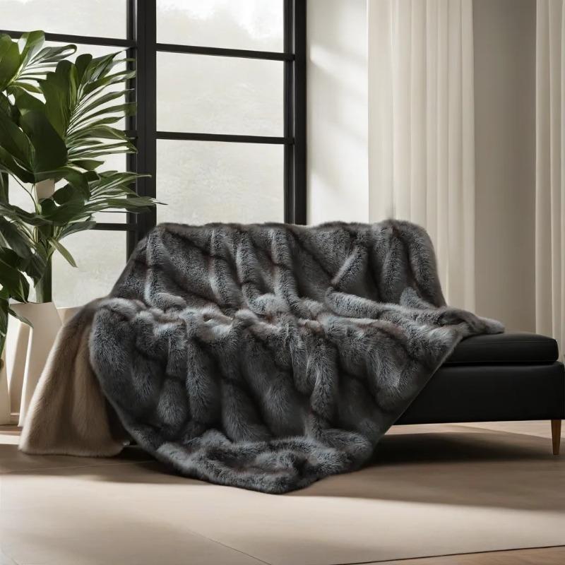 Luxury Faux Fur Blanket High-end Bed Fox Fur Blankets For Beds Plaid on The Sofa Cover Decoration Home Blankets And Throws