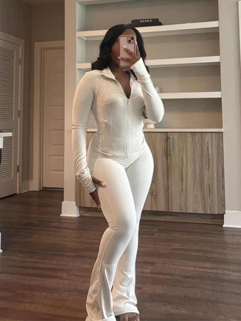 HR24057 Women's Sexy Long Sleeve Flare Two-Piece Sports Casual Set