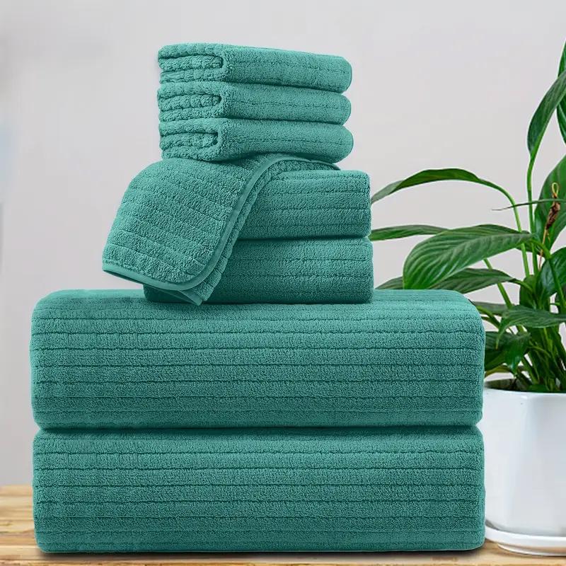 8 Pcs Bath Towel Set - 4 Washcloths, 2 Face Towels & 2 Bath Towels - Absorbent & Quick Dry, Ideal For Bathroom, Gym & Hotel Use