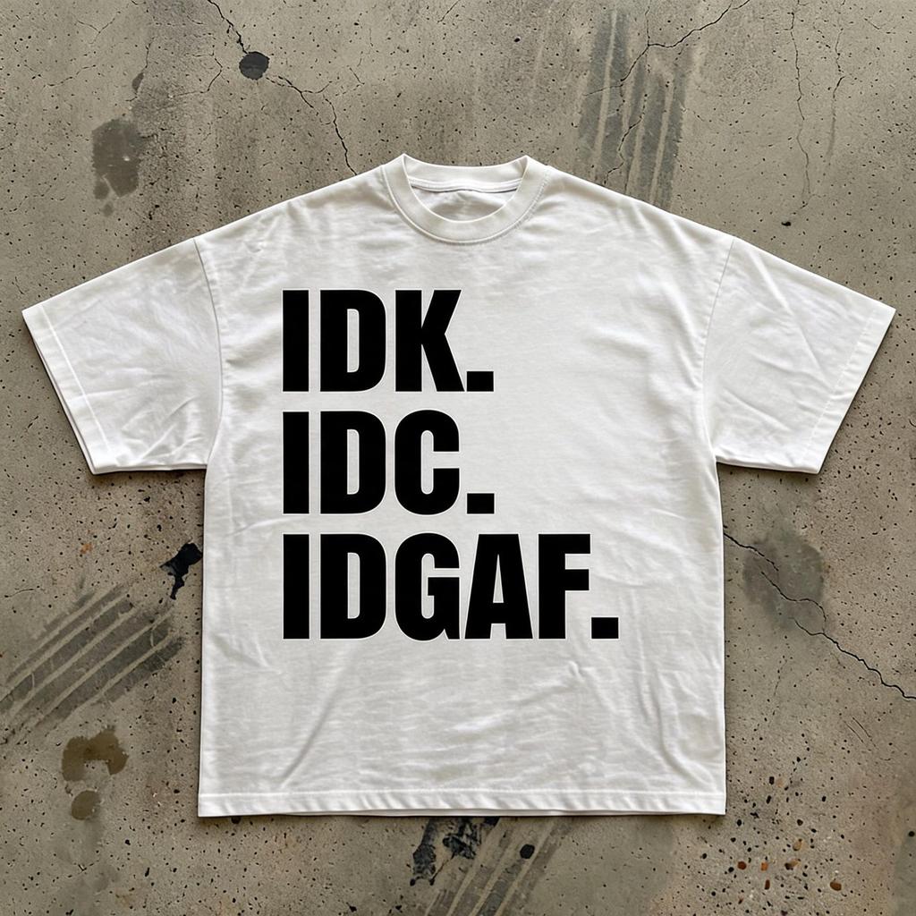 IDK. IDC. IDGAF. Tee | Bold Text StatemenT-Shirt