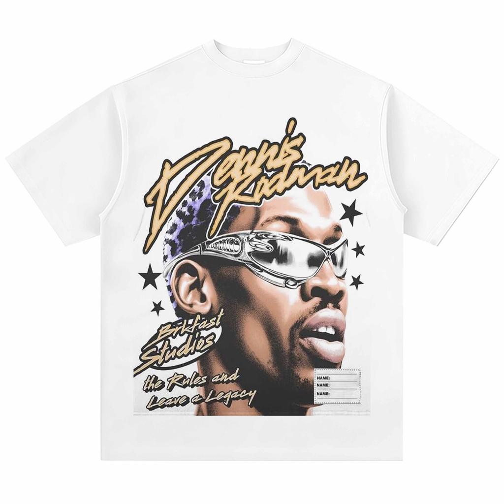 Americanstyle Trendy Casual Versatile Streetwear Print Retro High Street Roundneck Shortsleeved Loose Tshirt