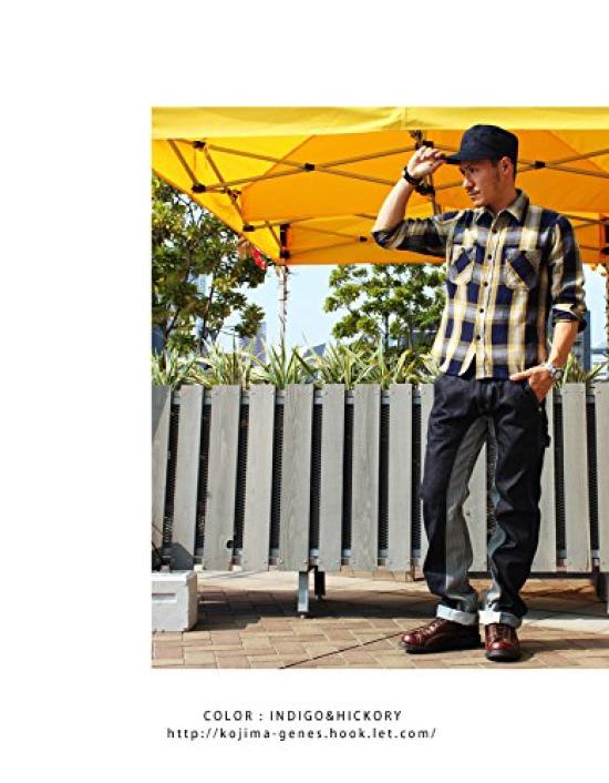 Kojima Jeans Monkey Combo Painter Work Size Pants, Men's Pants, 40, Indigo/Hickery