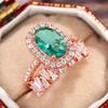 S Bridal Ring Sets Rose Gold Color Bright Zirconia Finger Jewelry for Engagement Party Gorgeous Accessories for Lady