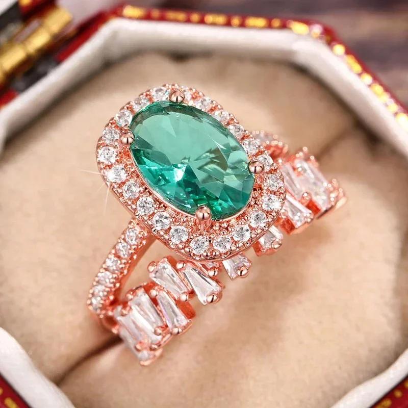 S Bridal Ring Sets Rose Gold Color Bright Zirconia Finger Jewelry for Engagement Party Gorgeous Accessories for Lady