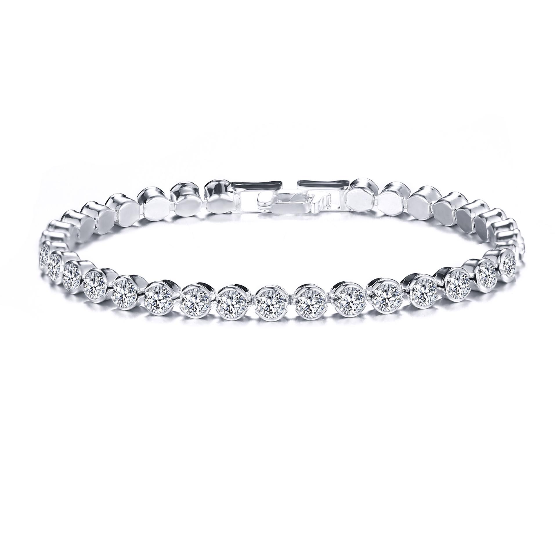 18K Gold-Plated Copper Bracelet with 4mm Cubic Zirconia  Moissanite Crystals for Women