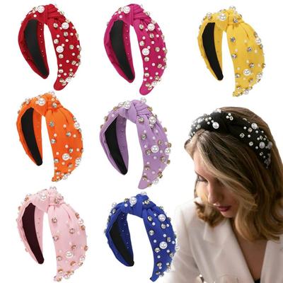 Luxury Twist Wide Edge Hairband Diamond Pearl Knotted Headband Pearl Headband  Trendy Headband