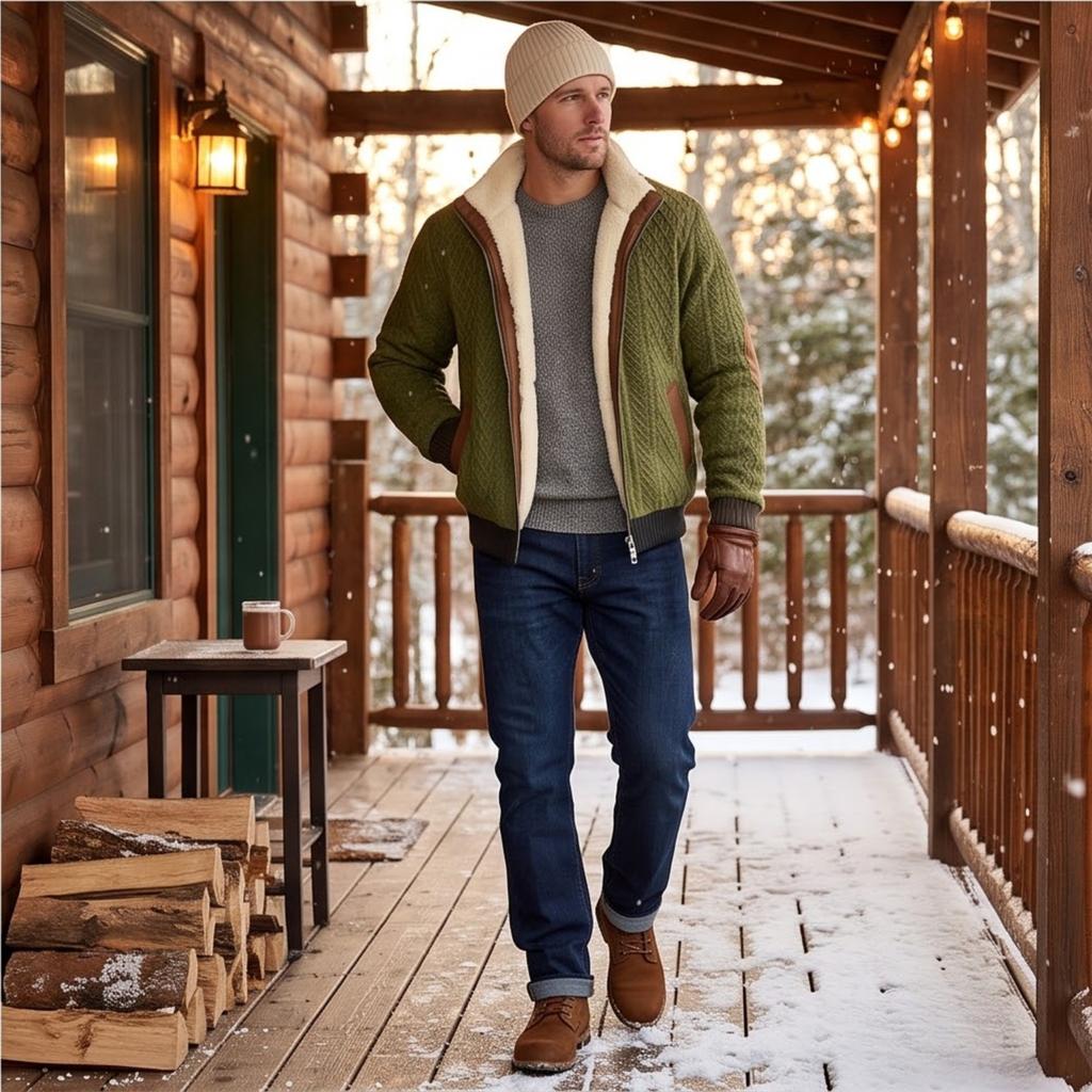 Men's Retro Printed Lined Hooded Jacket for Winter Outdoor Activities