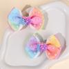 2Pcs Flower Ribbon Bow Hair Clips For Girls Sweet Pearls Hairpins Rainbow Bownot Barrette Children Daily Headwear Accessories
