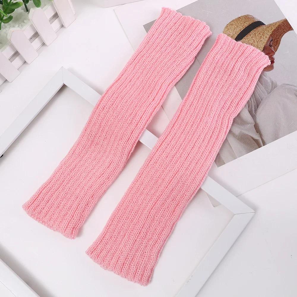 Lolita Fingerless Gloves Arm Warmers Women Autumn and Winter Knitted Kawaii White Black Gloves Anime Cosplay Ankle Wrist Sleeves