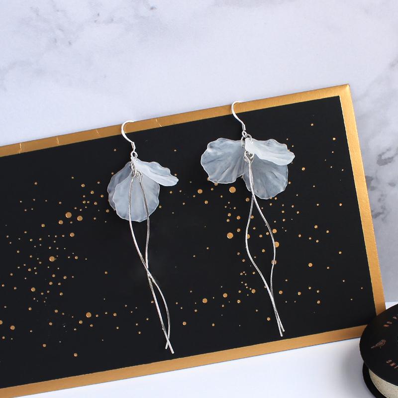 Translucent Immortal Petals Dangle Earrings for Women Fairy White Flower Hook Earrings Korean Fashion Long Tassel Earrings