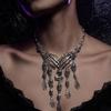Rock Music Festival Necklace Skeleton Hand Skull Necklace, Gothic Choker Vintage Unique Charm Jewelry Punk for Women Halloween Outfit, Goth-Themed