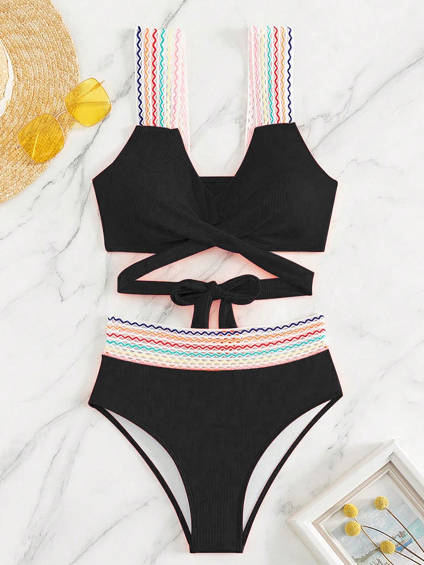 

Женский купальник бикини из рубчатой ткани с высокой талией и контролем живота, двухпредметный Large