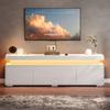 150*35*43cm Living Room Cabinet, Freestanding TV Stand, Storage Cabinet with 3 Doors, Lowboard With LED Light Strip, White, Particle Board