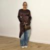 Long Sleeve Drooping Style Blouse Lace Lower Hemline Long Shirt Irregular Dress  Commute Outing