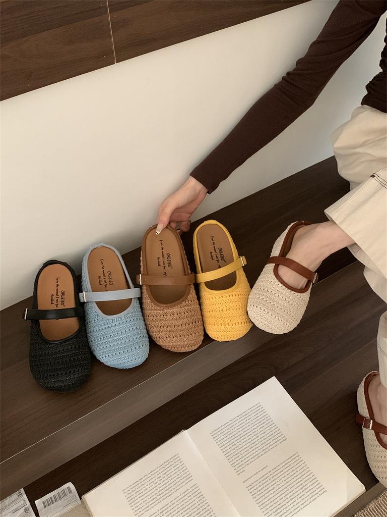 Niche hand-woven baotou half slippers women's summer wear heightening 7 cm Bohemian thick-bottomed Birkencool slippers