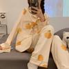 "Cute Dog Dachshund" ins cartoon spring and autumn striped pajamas women's cardigan long-sleeved loungewear autumn and winter suit