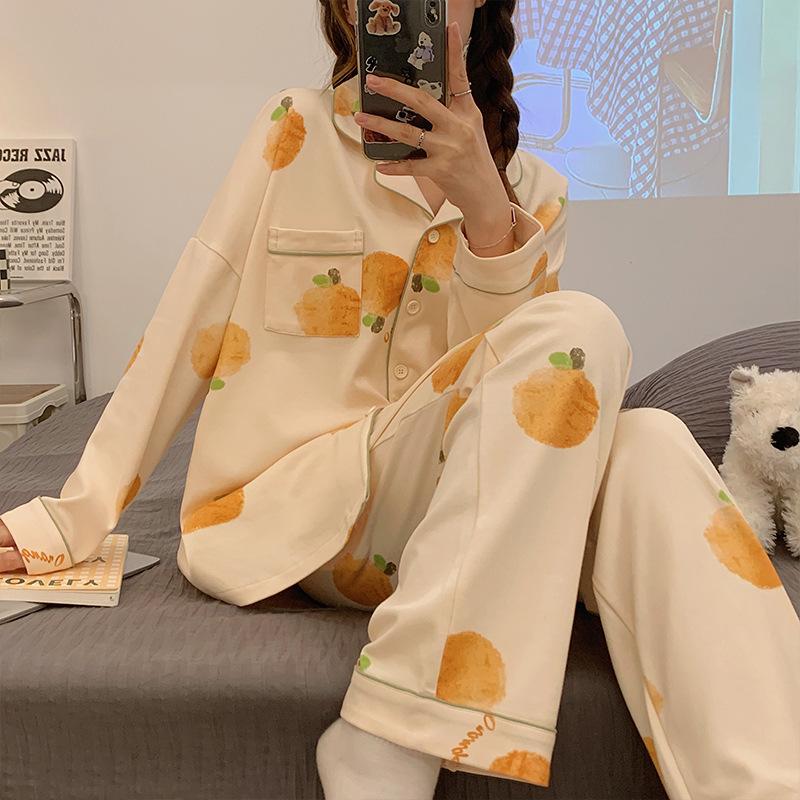 "Cute Dog Dachshund" ins cartoon spring and autumn striped pajamas women's cardigan long-sleeved loungewear autumn and winter suit