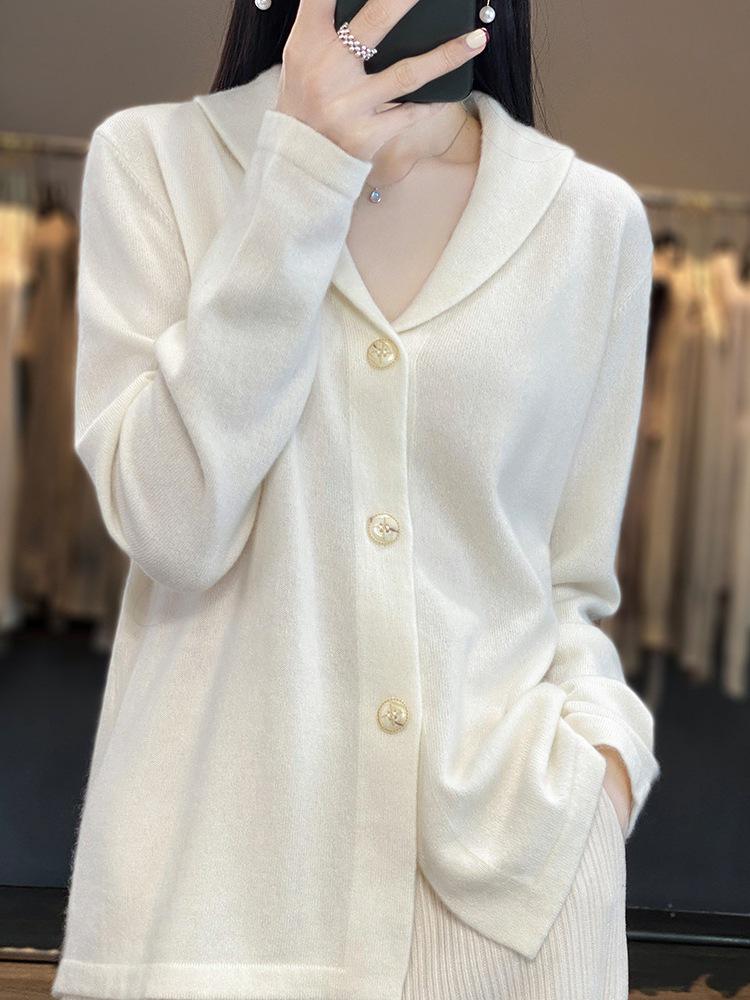 2023 Women's Wool Lapel Cardigan Sweater - Spring Loose Knit Doll Style