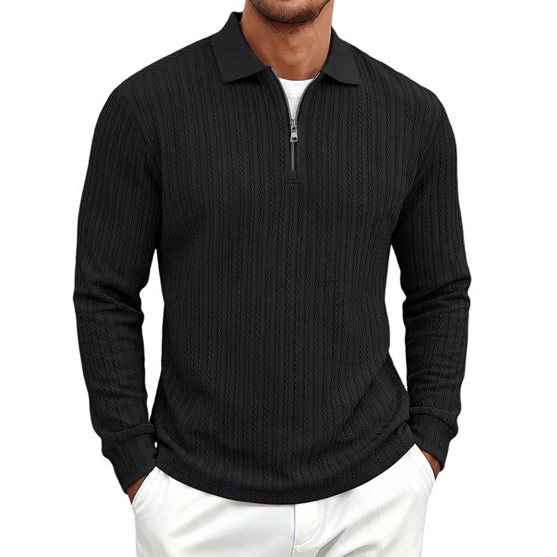 Men's Textured Stretch Knit Half Button Long Sleeve Sweatshirt Casual Top.