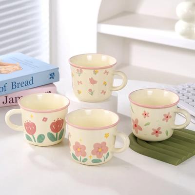 Ceramic Cup Creative Coffee Mug with Tulip Flower Design for Women Aesthetic Ins Breakfast Cup Breakfast Mug Drinkware Kitchen