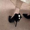 Fashion 2025 New Banquet Bow Pointy Temperament Beautiful High Heels Black with Skirt Fashion Light Mouth Single Shoes