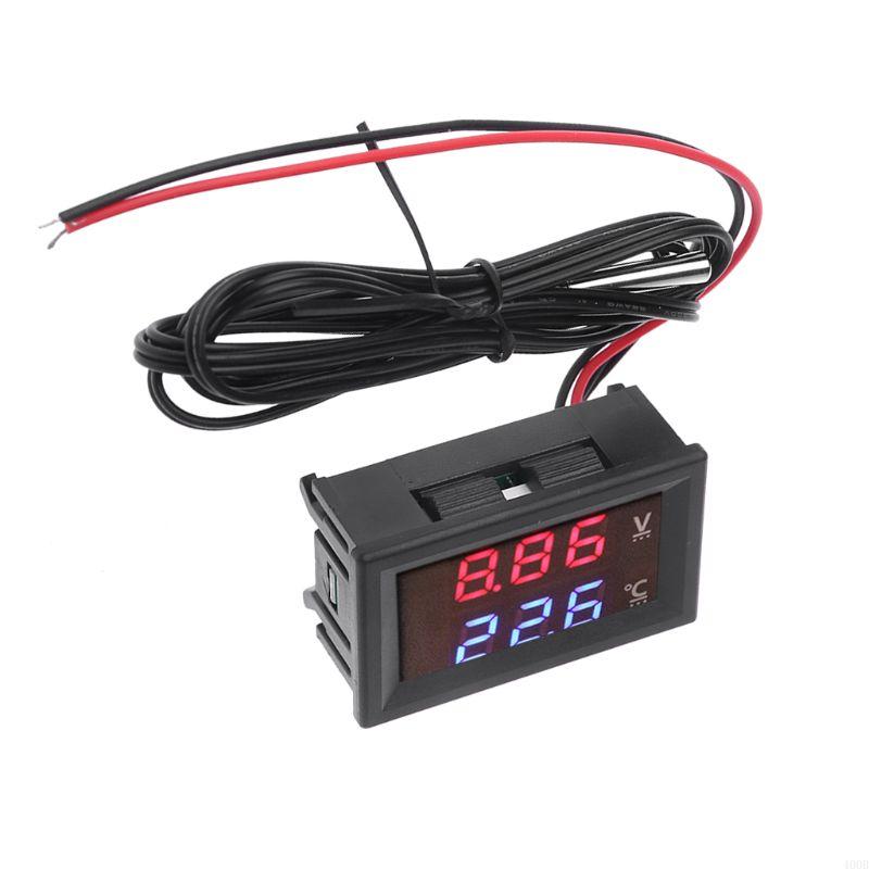 400B Voltmeter & Thermometer Display Panel 12v 24v Battery Temperature Meter Tester Gauge for Car