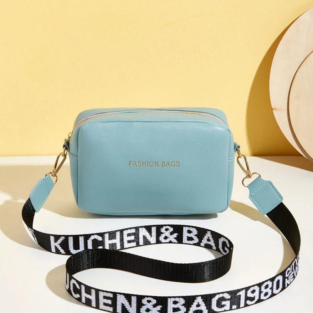 Simple Designer Women Handbag Wide Letter Strap Casual Messenger Bag PU Leather Travel Purse Small Phone Crossbody Bag