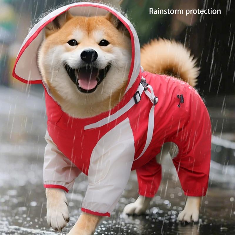 Waterproof Hooded Dog Raincoat with Detachable Hoods Adjustable Pet Rain Jackets For Small To Large Dog Outdoor Activity