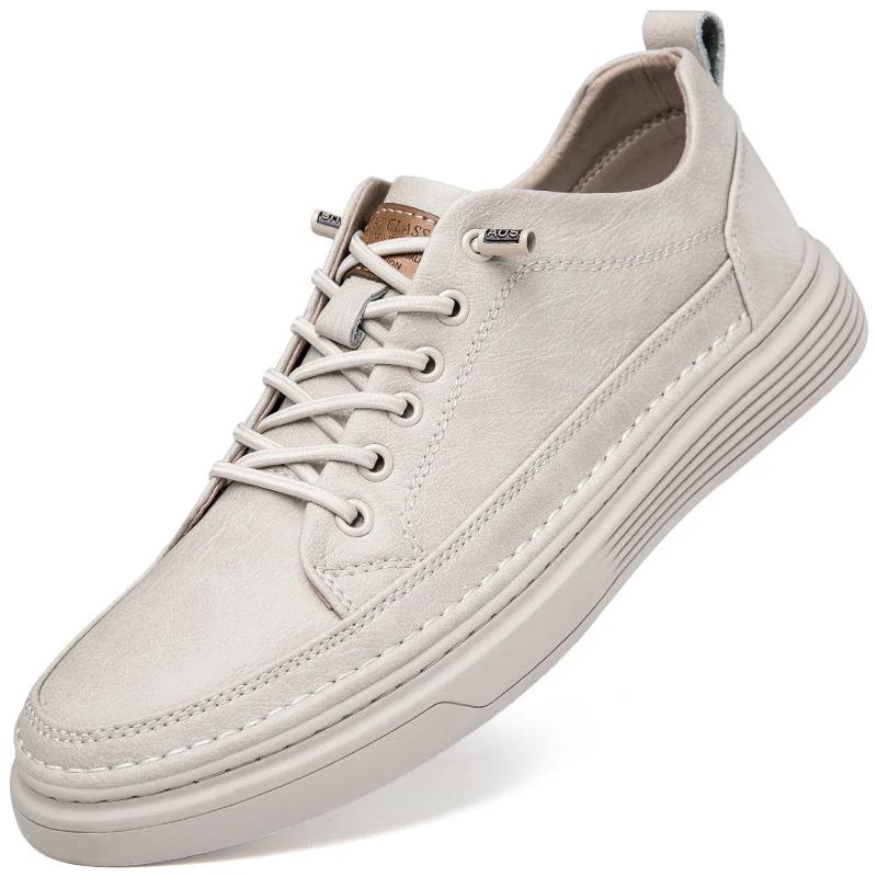 Fashion Comfortable Soft Sole Casual Shoes Men's Lace Up Oxford Shoes Cowhide Thick Bottom Outdoor Wear Resistant Non-slip Walking Shoes