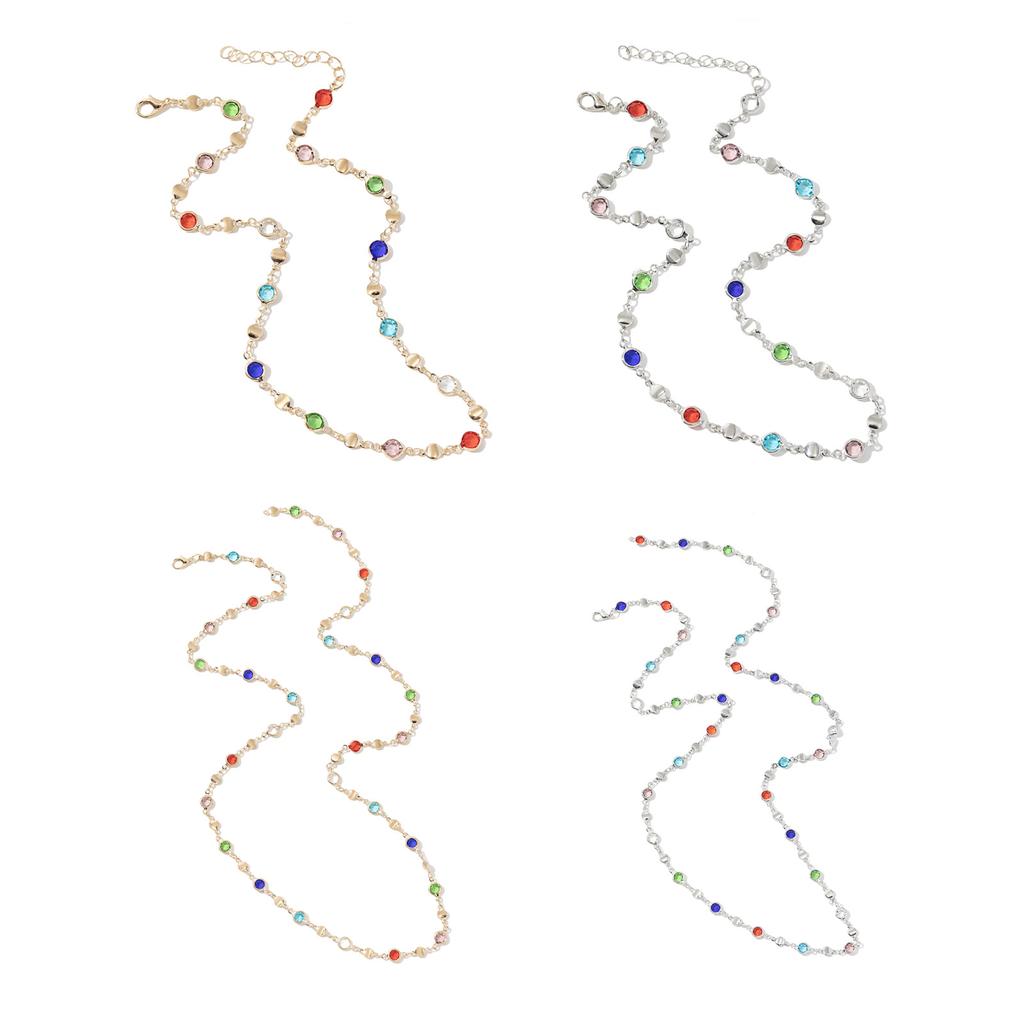 Colorful Glass Necklace Women Metal Collarbone Chain Party Jewelry Fashion Body Jewelry Metal Texture for Any Occasion