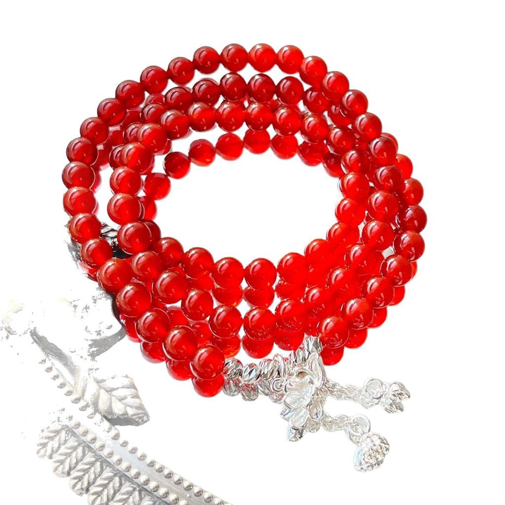 6Mm Pigeon Blood Red Vitreous Natural Chalcedony Bracelet Bracelet