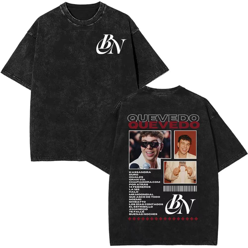 Rapper Quevedo Buenas Noches Vintage Washed T Shirt Mens High Quality Short Sleeve Tshirts Fashion Oversized Harajuku Tshirts