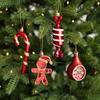Red Christmas Tree Hanging Ornament Set With Glitter Accents 4 Assorted Styles For Christmas Home Party Decor