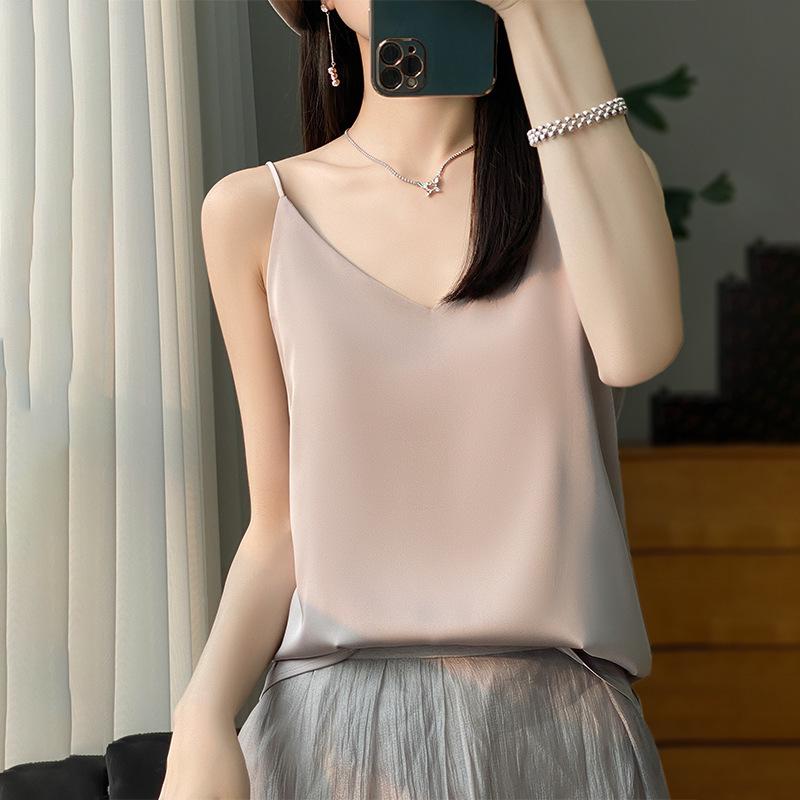 Women's Summer V-Neck Satin Camisole: Sexy, Sleeveless, Acetate Inner Wear