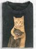 230g Washable Cat Quarrel Moment Print T-Shirt, High-Quality Quilted Vintage