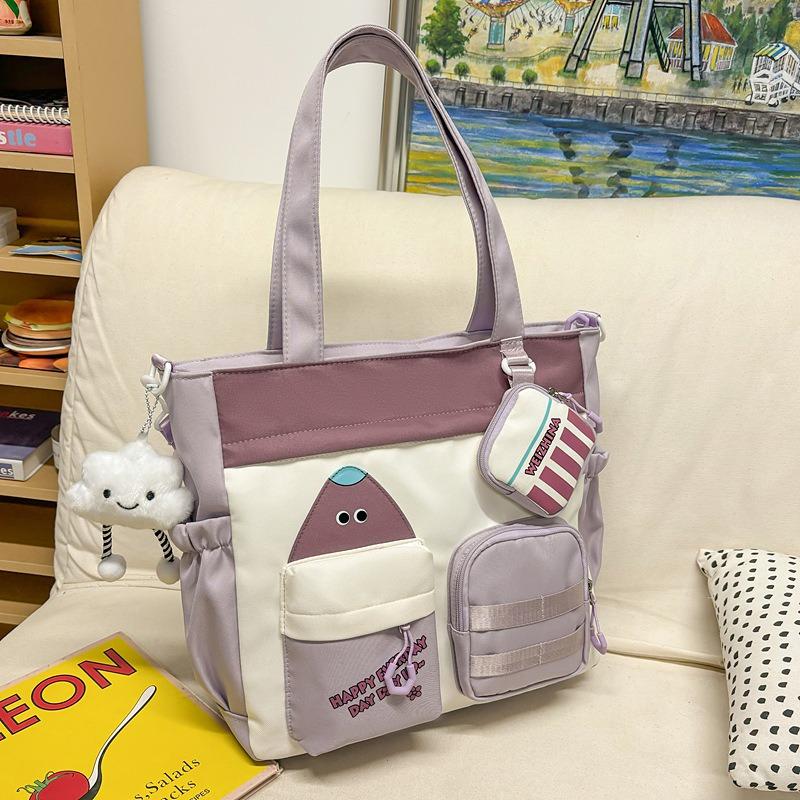 Portable Contrasting Color Retro Tote Bag, Student Class Tutoring Commuter Bag, Large Capacity Niche One-shoulder Messenger Bag