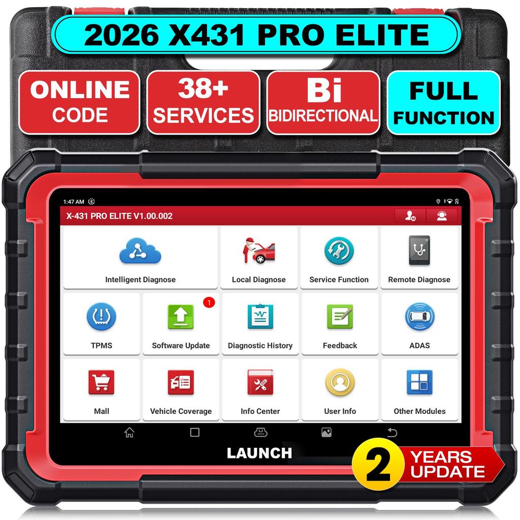 כלי אבחון לרכב LAUNCH X431 PRO Elite CAN FD & DoIP FCA AutoAuth אבחון כל המערכות קידוד ECU אונליין, בדיקה אקטיבית דו-כיוונית