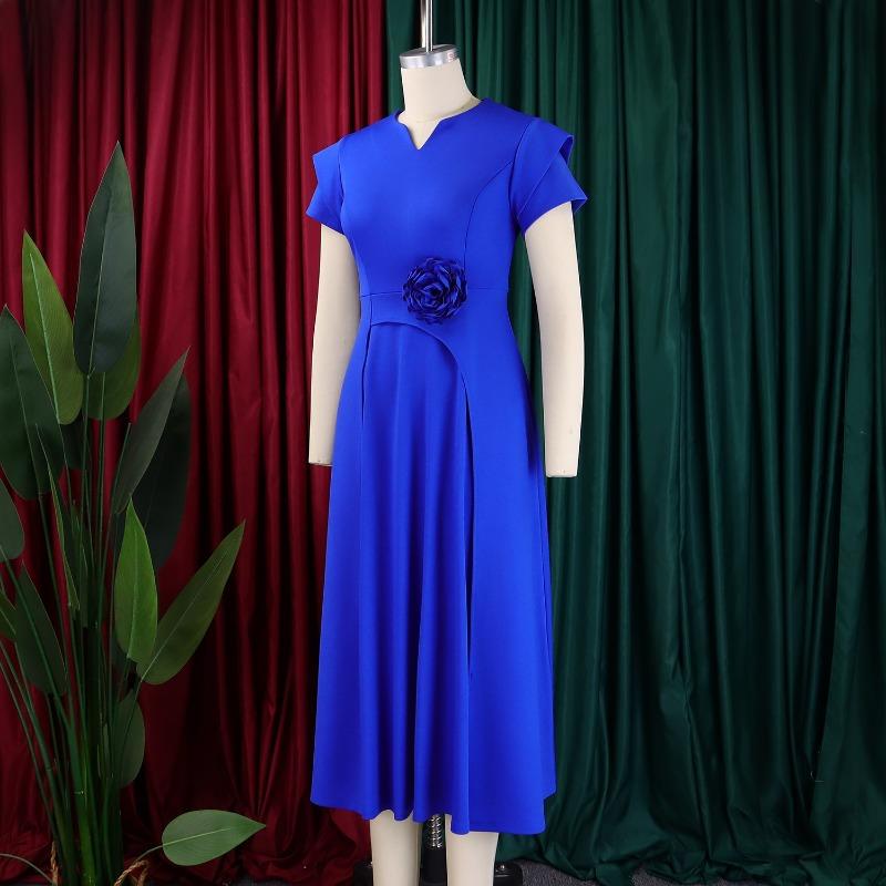 Plus Size High Waist Mid Length Big Hem Elegant A Line Women Summer Dress