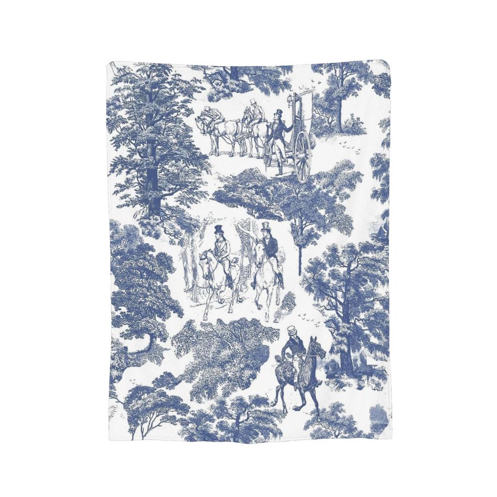 Orgoglio e Pregiudizio Cavalli Blu Polveroso Motivo Toile Coperte Velluto Tutte le Stagioni Morbido Plaid per Divano Ufficio Biancheria da Letto Plaid