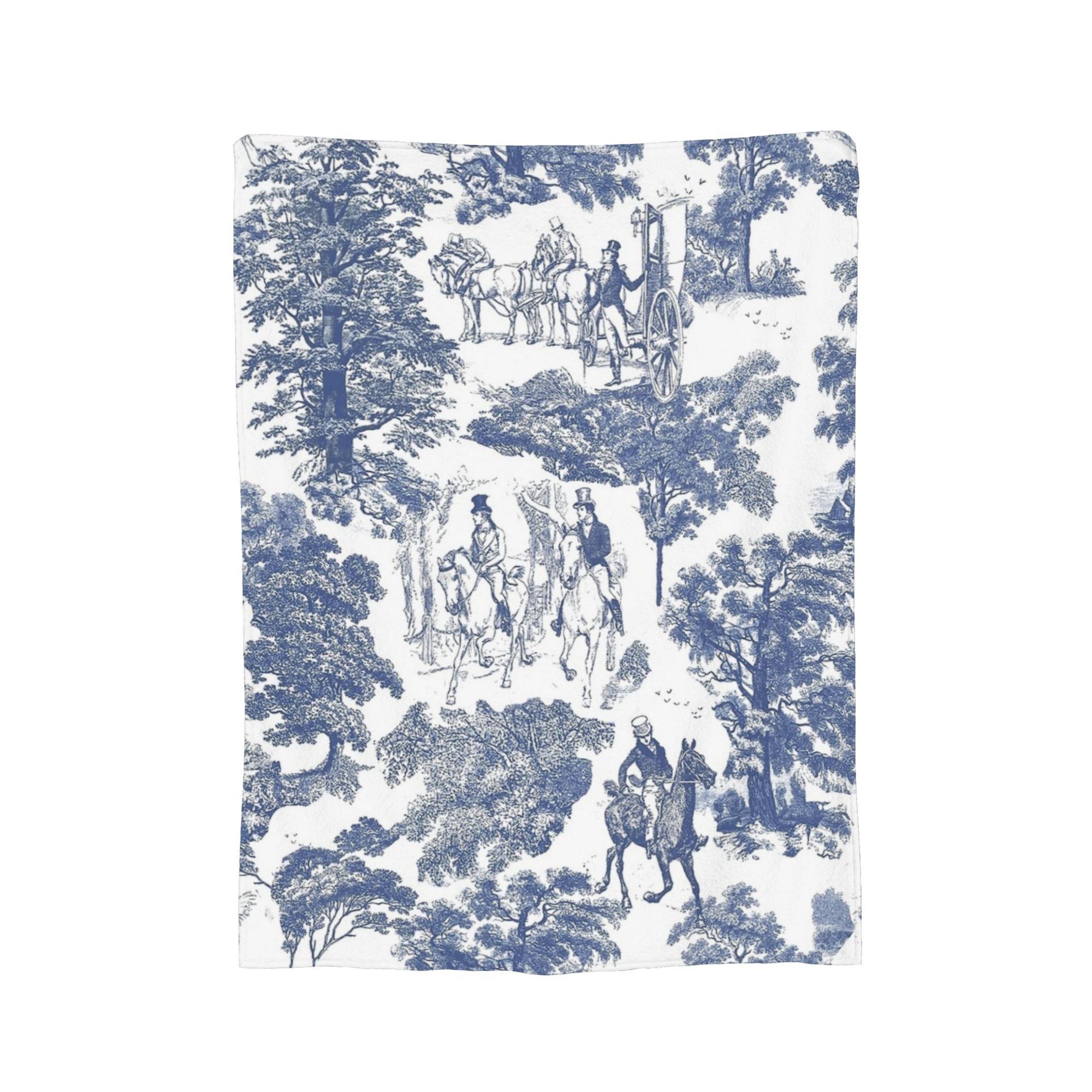 

Pride and Prejudice Horses Dusty Blue Toile Pattern Blankets Velvet All Season Soft Throw Blanket for Sofa Office Bedding Throws 75x90cm