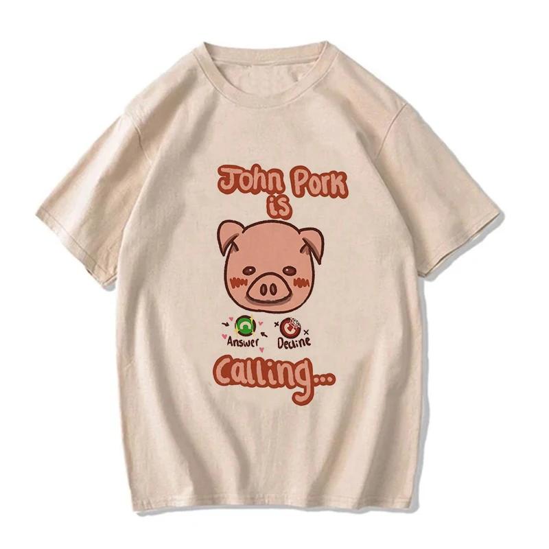 Women Funny Pig Tops Tshirt John Pork Is Calling Answer Call Phone Y2k Tee Shirt Gothic Hip Hop T-shirt Streetwear Clothes