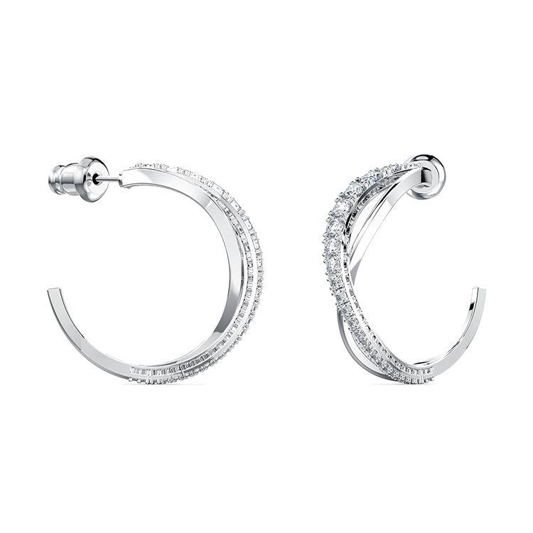 Swarovski Twist Rhodium Plated Pierced Earrings Women earrings White 5563908 Box (Random Color)