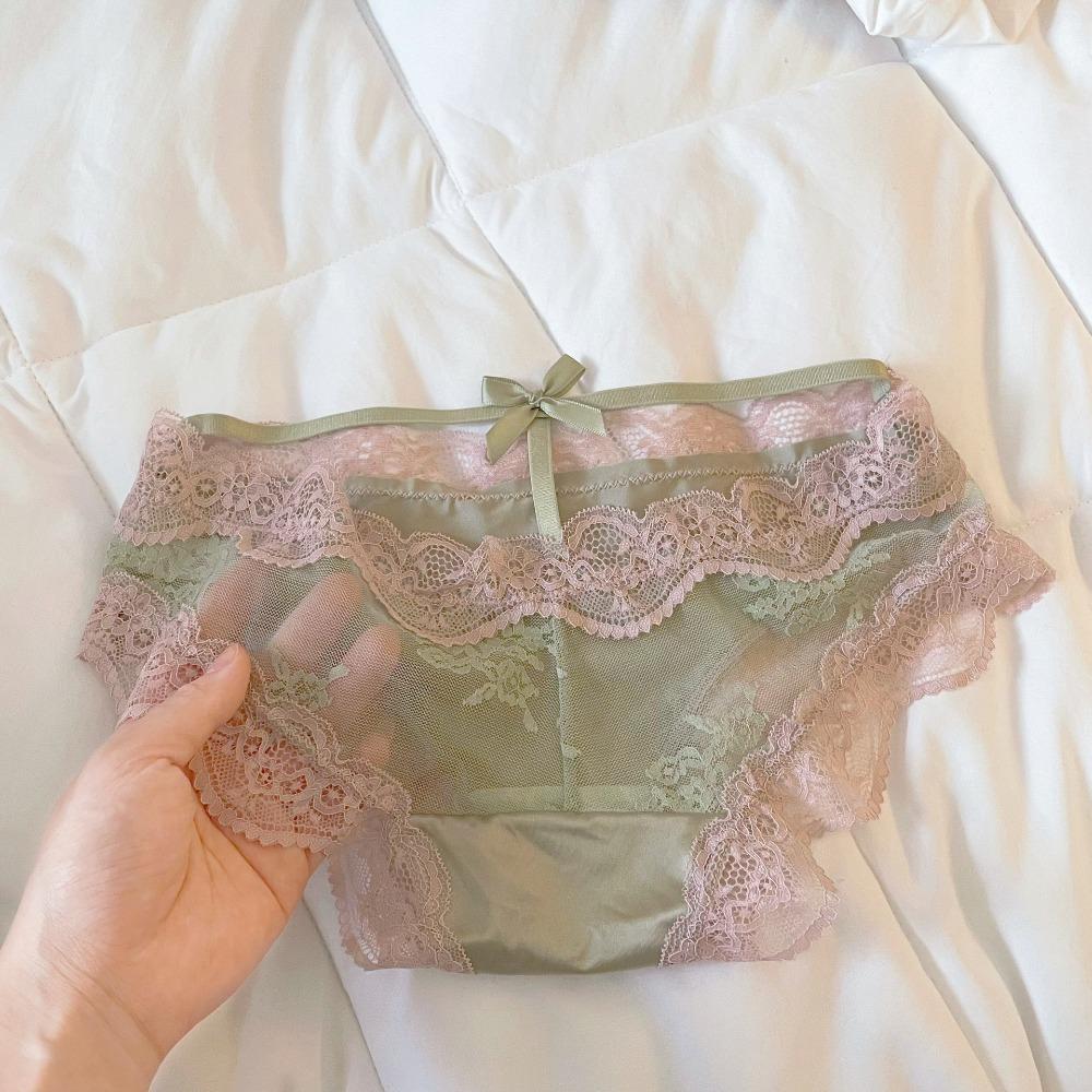 Mesh Transparent Lace Panties Seamless Lace Bow Briefs Thin Underwear for Women  Summer